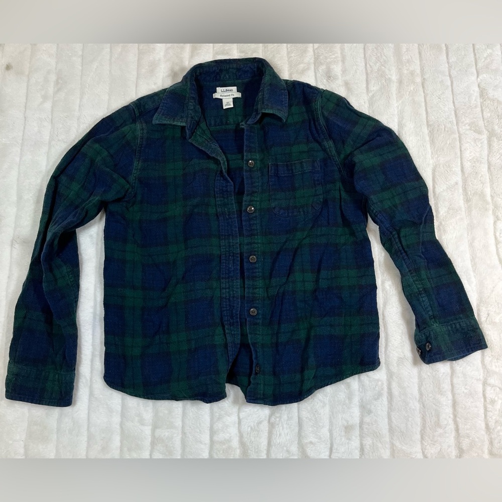 L.L. Bean XSP Blue Green Plaid Flannel Preppy Fall Winter Button Shirt Casual - Picture 2 of 7